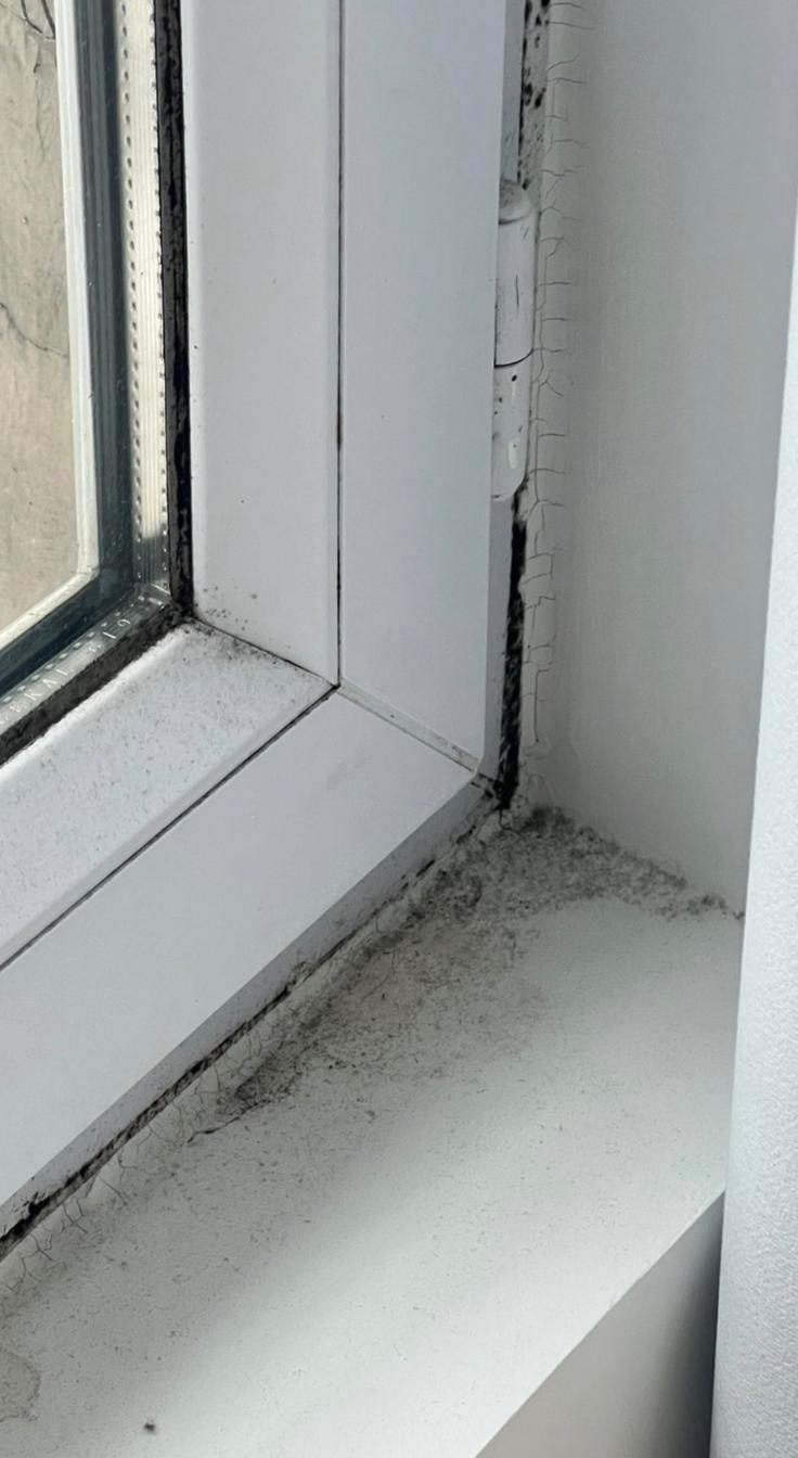 Moisissures sur l'appui et le joint d'une fenêtre